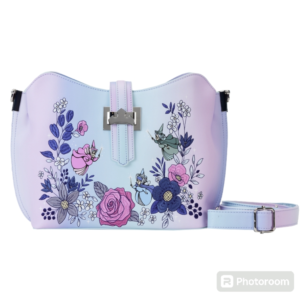 Loungefly Sleeping Beauty 65th Anniversary 3 Fairies Floral Ombre Crossbody Bag